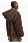 Faux-fur reversible blouson with hood and drawstrin