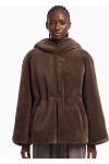 Faux-fur reversible blouson with hood and drawstrin