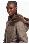 Faux-fur reversible blouson with hood and drawstrin