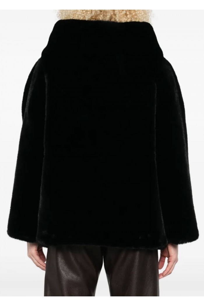Faux-fur reversible blouson with hood and drawstrin