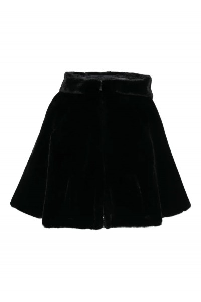 Faux-fur reversible blouson with hood and drawstrin