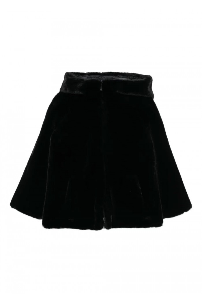 Faux-fur reversible blouson with hood and drawstrin