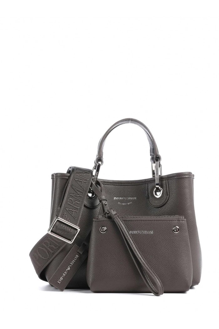 Shopping bag with pebbled finish and detachable strap