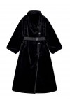 Faux fur down coat with high collar and waist belt
