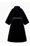 Faux fur down coat with high collar and waist belt