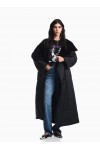 Faux fur down coat with high collar and waist belt