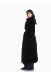 Faux fur down coat with high collar and waist belt