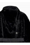 Faux fur down coat with high collar and waist belt