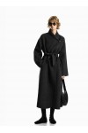 Belted double-breasted coat in virgin wool double jacquard