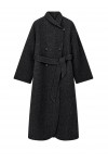 Belted double-breasted coat in virgin wool double jacquard