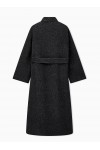 Belted double-breasted coat in virgin wool double jacquard