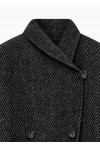 Belted double-breasted coat in virgin wool double jacquard
