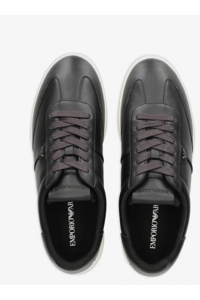 Leather sneakers with eagle plate