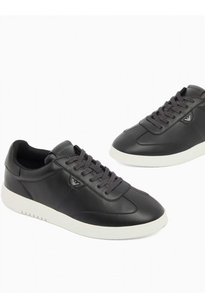 Leather sneakers with eagle plate