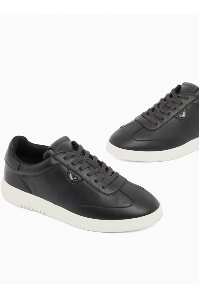 Leather sneakers with eagle plate