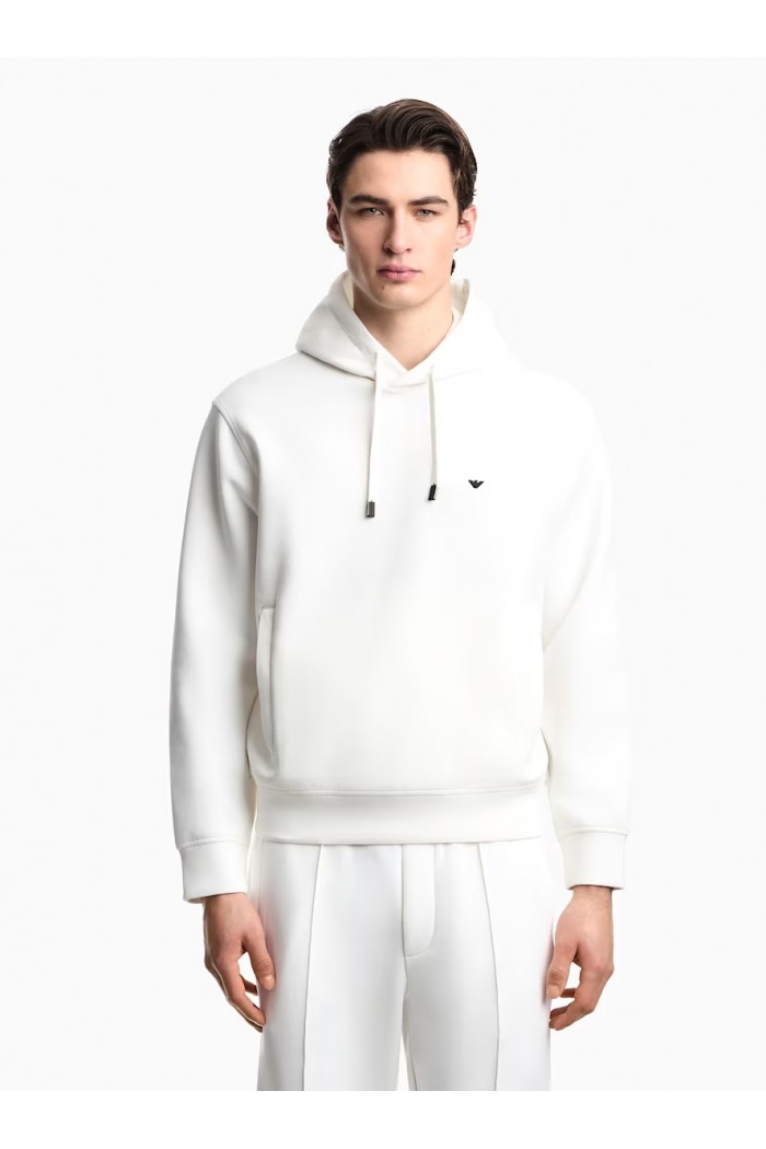Double-jersey hooded sweatshirt with embroidered micro eagle logo