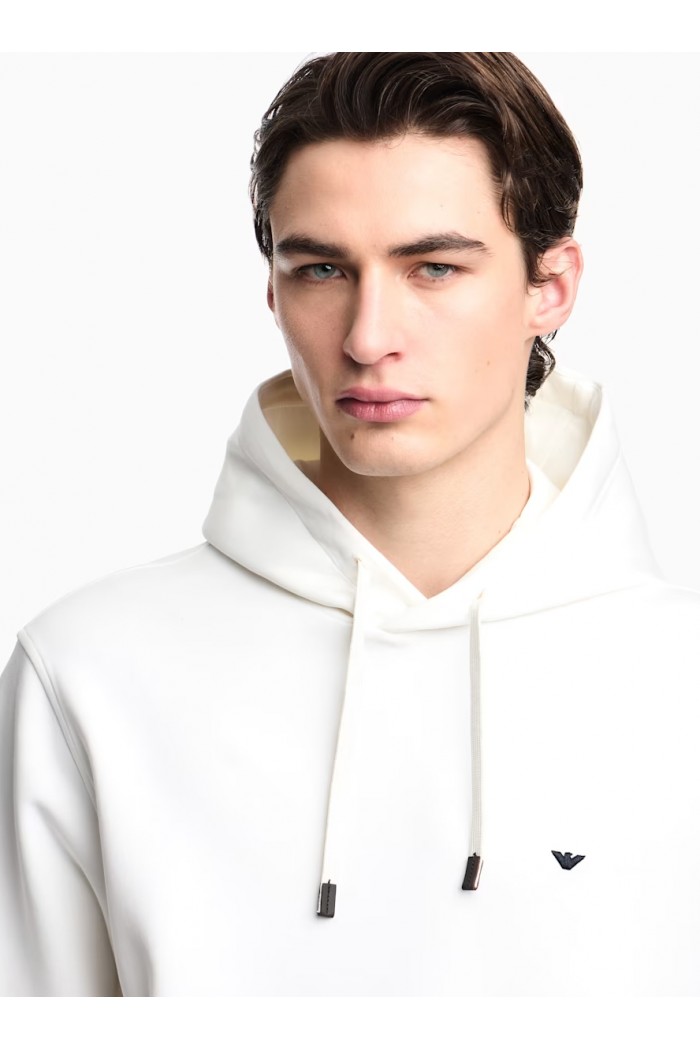 Double-jersey hooded sweatshirt with embroidered micro eagle logo