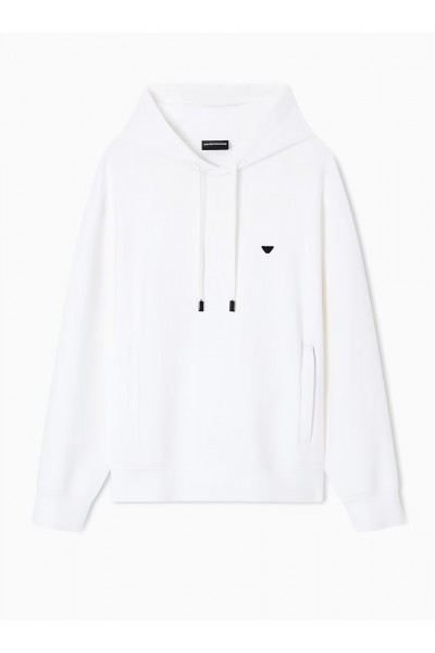 Double-jersey hooded sweatshirt with embroidered micro eagle logo