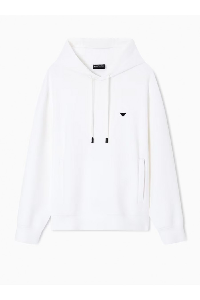 Double-jersey hooded sweatshirt with embroidered micro eagle logo