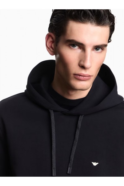 Double-jersey hooded sweatshirt with embroidered micro eagle logo