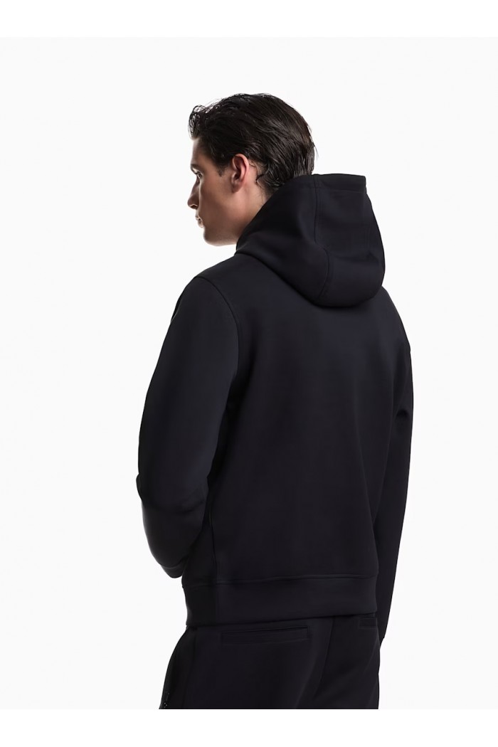 Double-jersey hooded sweatshirt with embroidered micro eagle logo