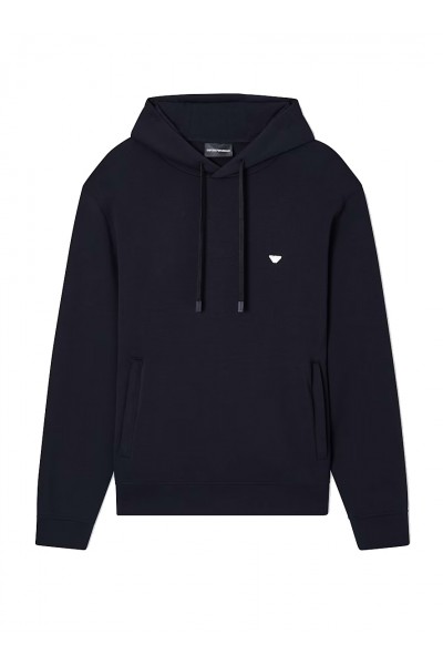 Double-jersey hooded sweatshirt with embroidered micro eagle logo