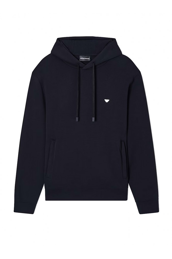 Double-jersey hooded sweatshirt with embroidered micro eagle logo
