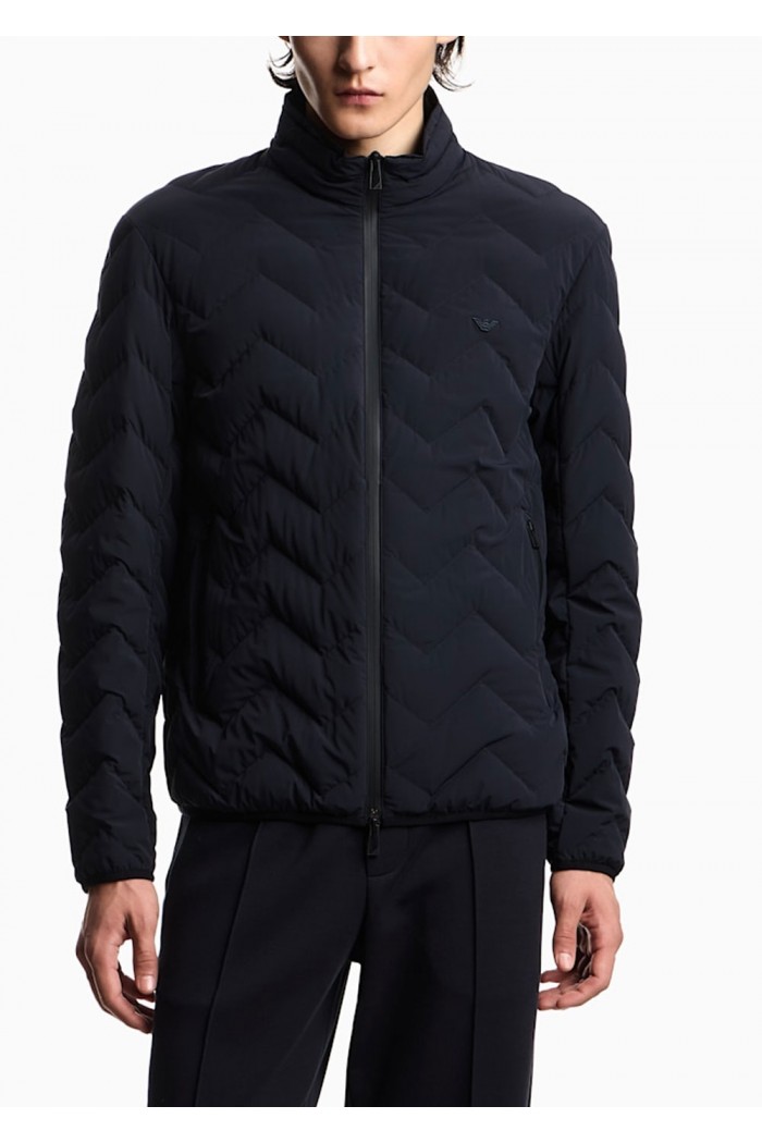 Nylon down jacket with zip and chevron quilting Essential