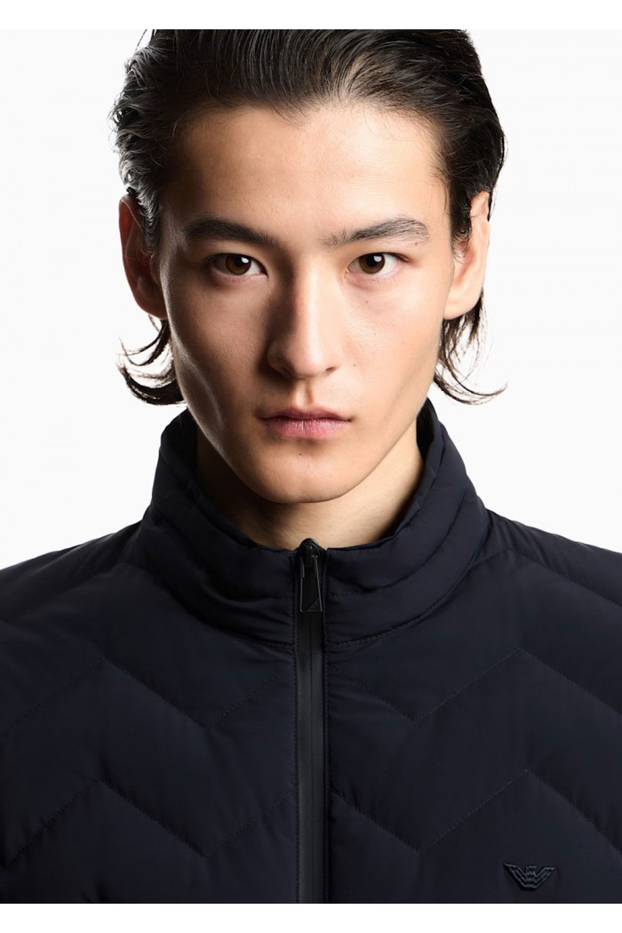 Nylon down jacket with zip and chevron quilting Essential