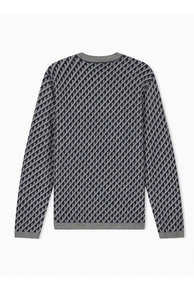 Jacquard virgin wool sweater with all-over logo
