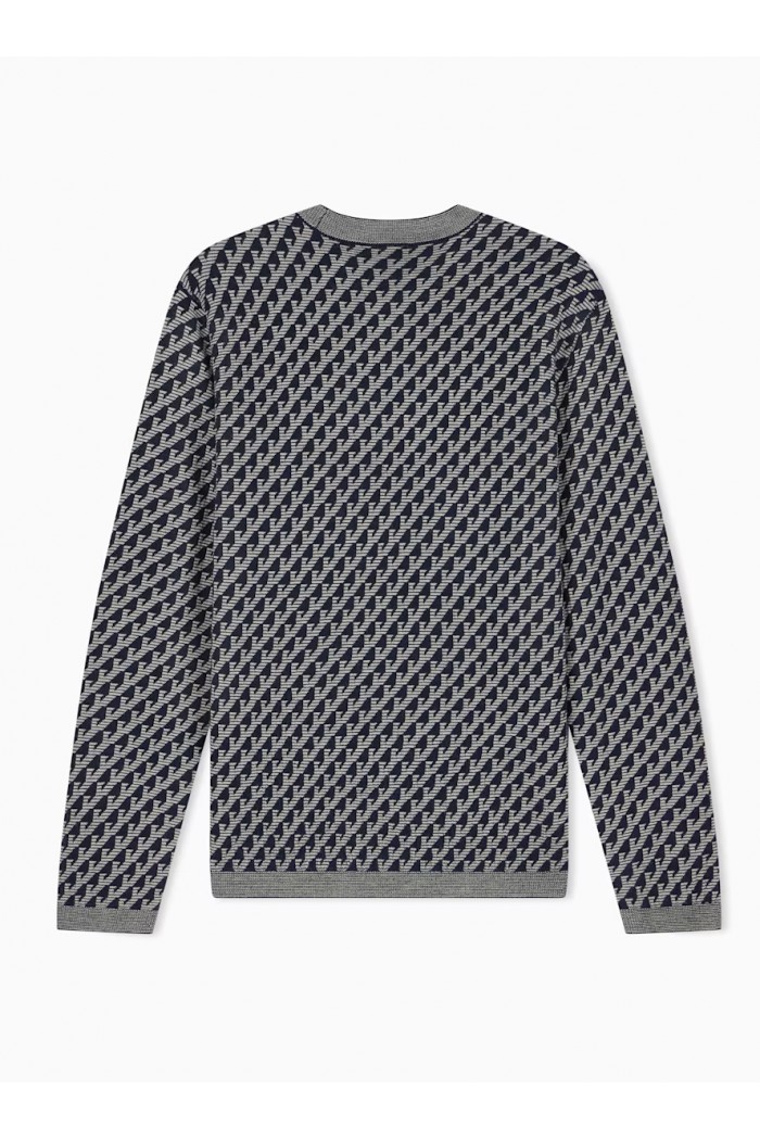 Jacquard virgin wool sweater with all-over logo