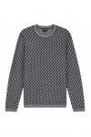 Jacquard virgin wool sweater with all-over logo