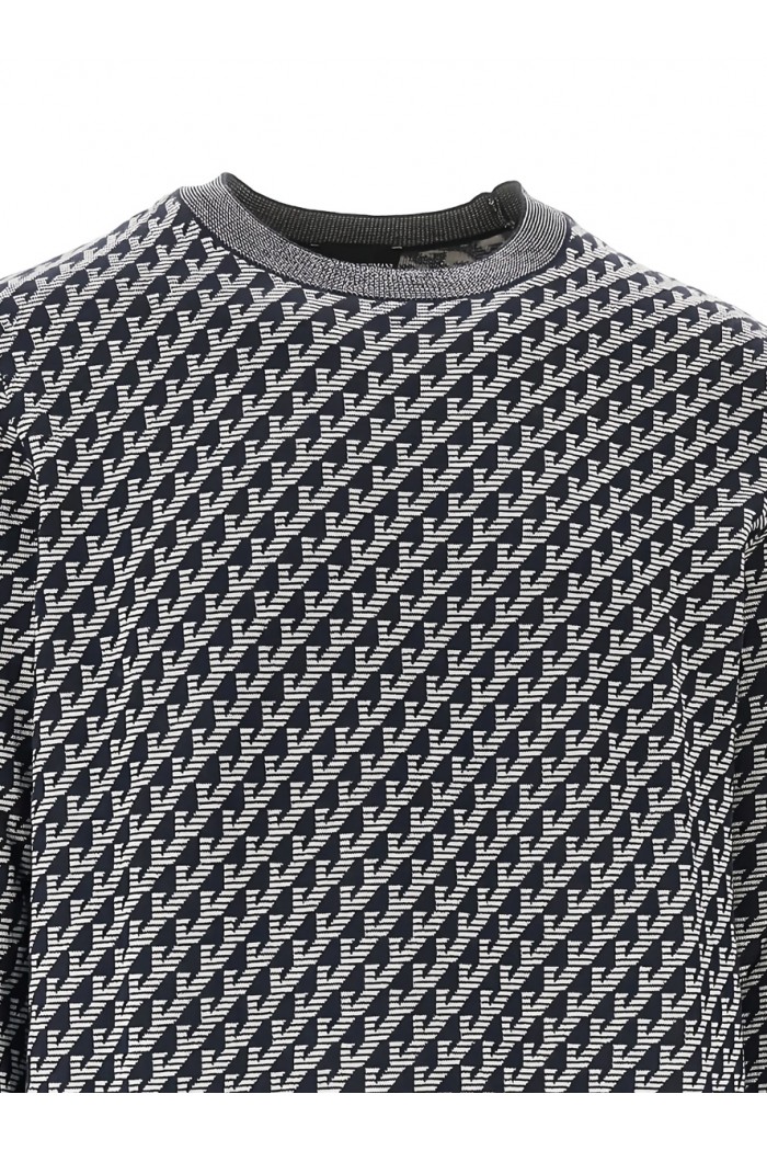 Jacquard virgin wool sweater with all-over logo