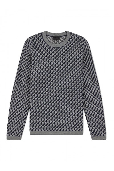 Jacquard virgin wool sweater with all-over logo
