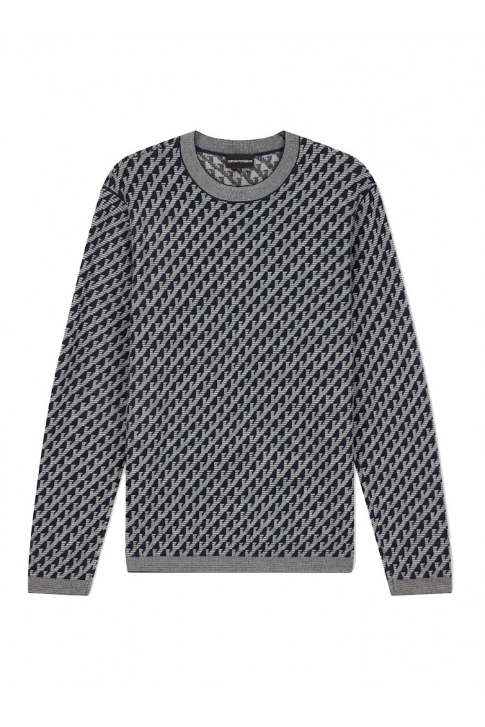 Jacquard virgin wool sweater with all-over logo