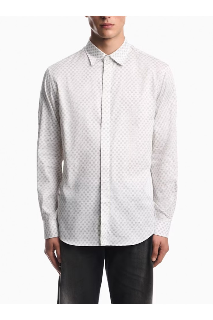 Shirt in allover print cotton satin with regular fit Shirt in allover print cotton satin with regular fit