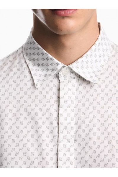 Shirt in allover print cotton satin with regular fit