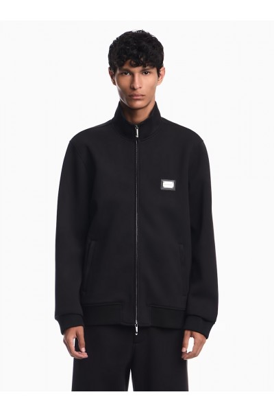 Full-zip sweatshirt in modal jersey with logo plaque