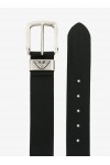 Leather belt with logo buckle