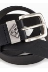 Leather belt with logo buckle