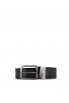 Reversible leather belt with all-over embossed lettering