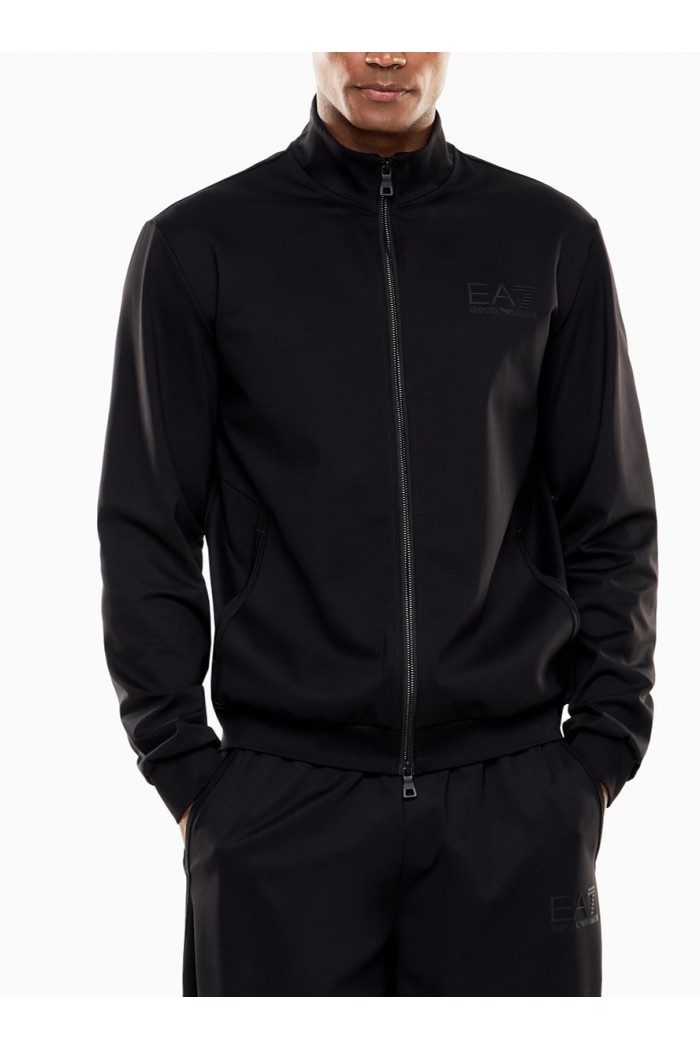 Technical fabric zip-up sweatshirt
