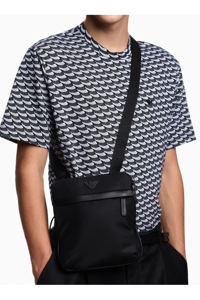 recycled-nylon flat shoulder bag