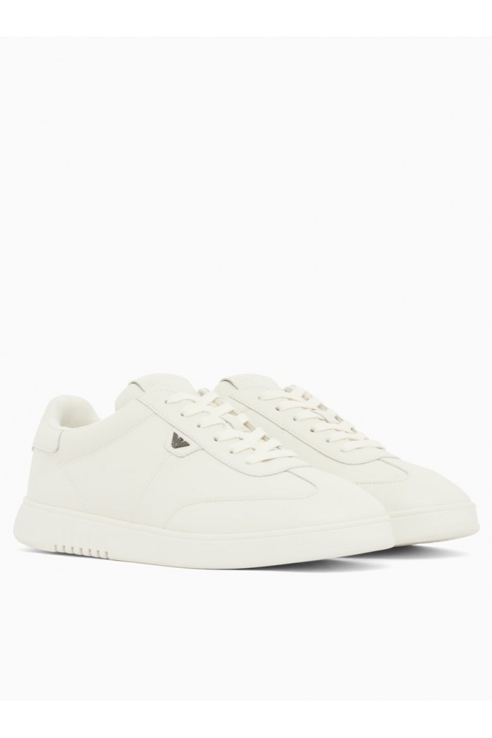 Leather sneakers with eagle plate