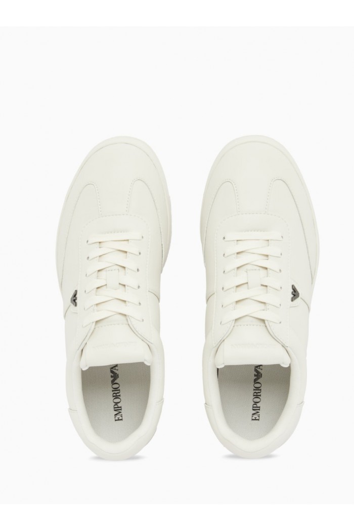 Leather sneakers with eagle plate