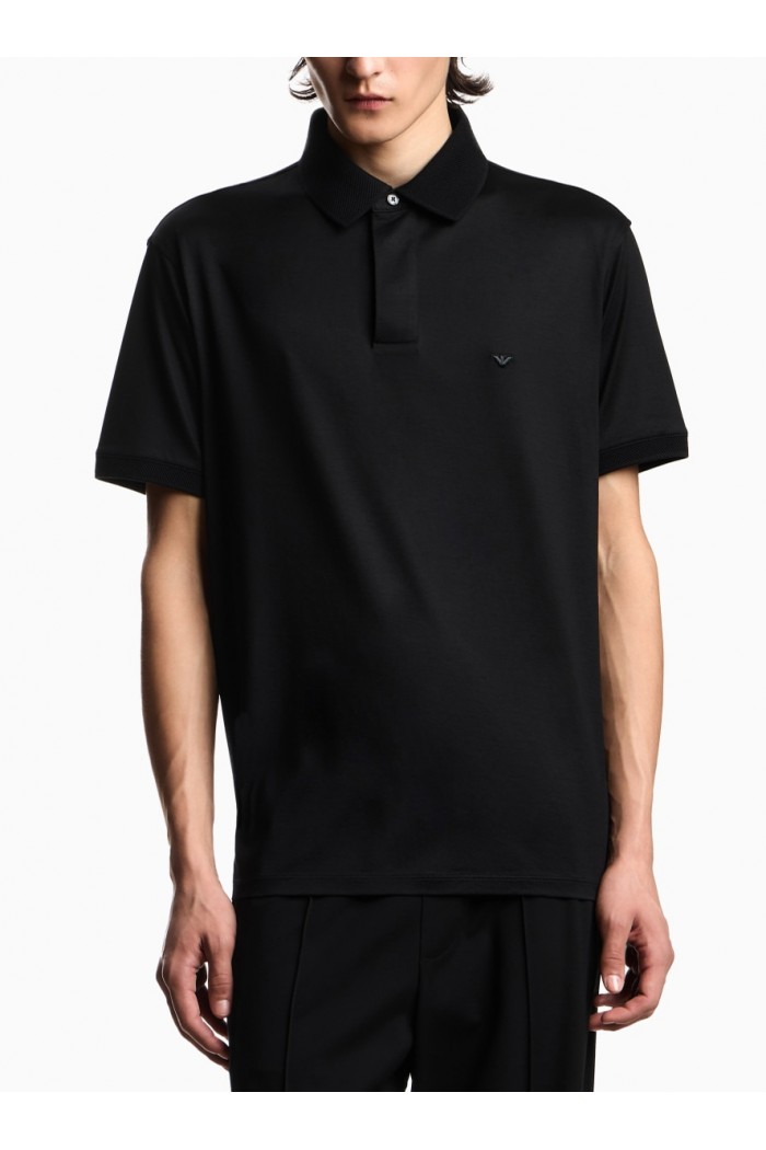 Rounded micro eagle polo shirt in a Lyocell blend jersey