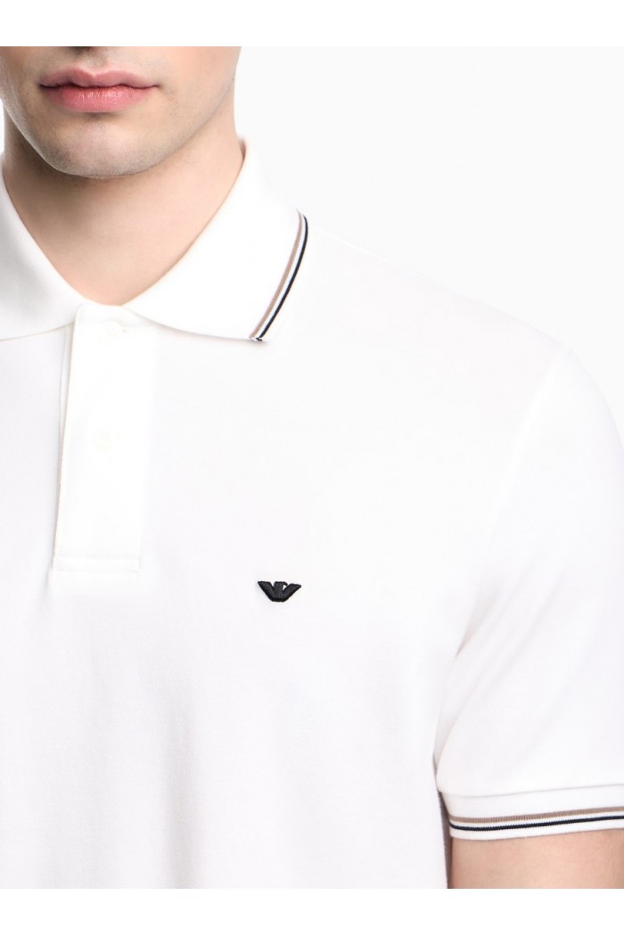 Slim-fit stretch piqué polo shirt with micro eagle Slim-fit stretch piqué polo shirt with micro eagle