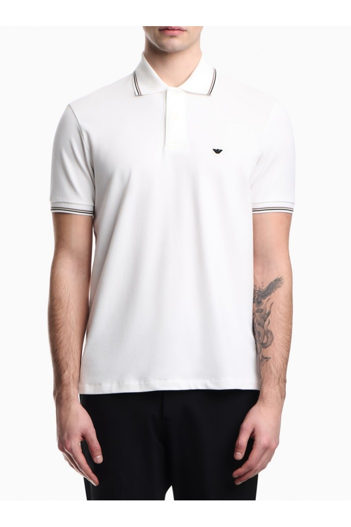Slim-fit stretch piqué polo shirt with micro eagle Slim-fit stretch piqué polo shirt with micro eagle