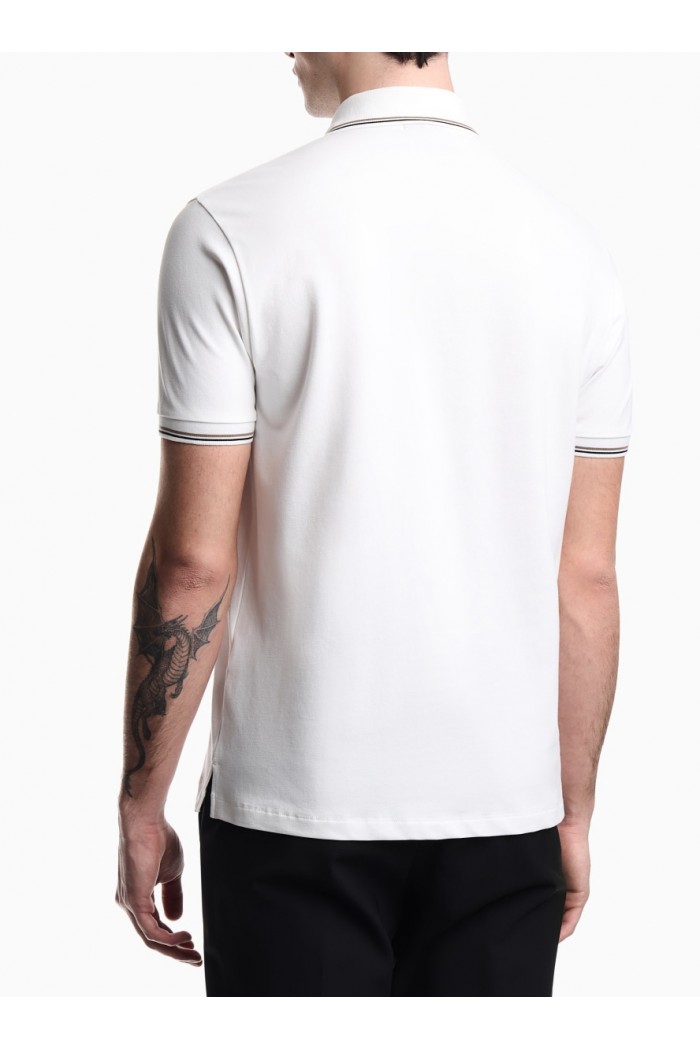 Slim-fit stretch piqué polo shirt with micro eagle Slim-fit stretch piqué polo shirt with micro eagle