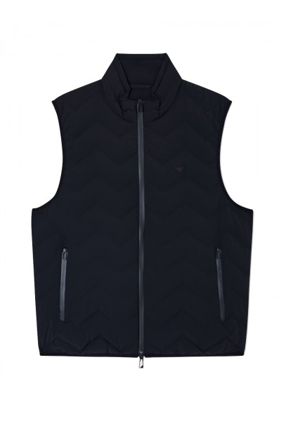 Water-repellent chevron quilted nylon spandex sleeveless down jacket